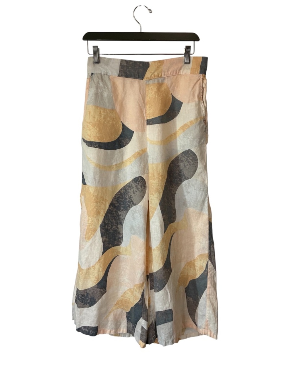 Rachel Zoe Wide-Leg Flare Pants Linen Boho Peach Beige Gray Cream Abstract Med